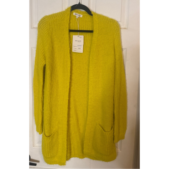 Miracle Sweaters - SMILE Yellow Open Front Cardigan S/M